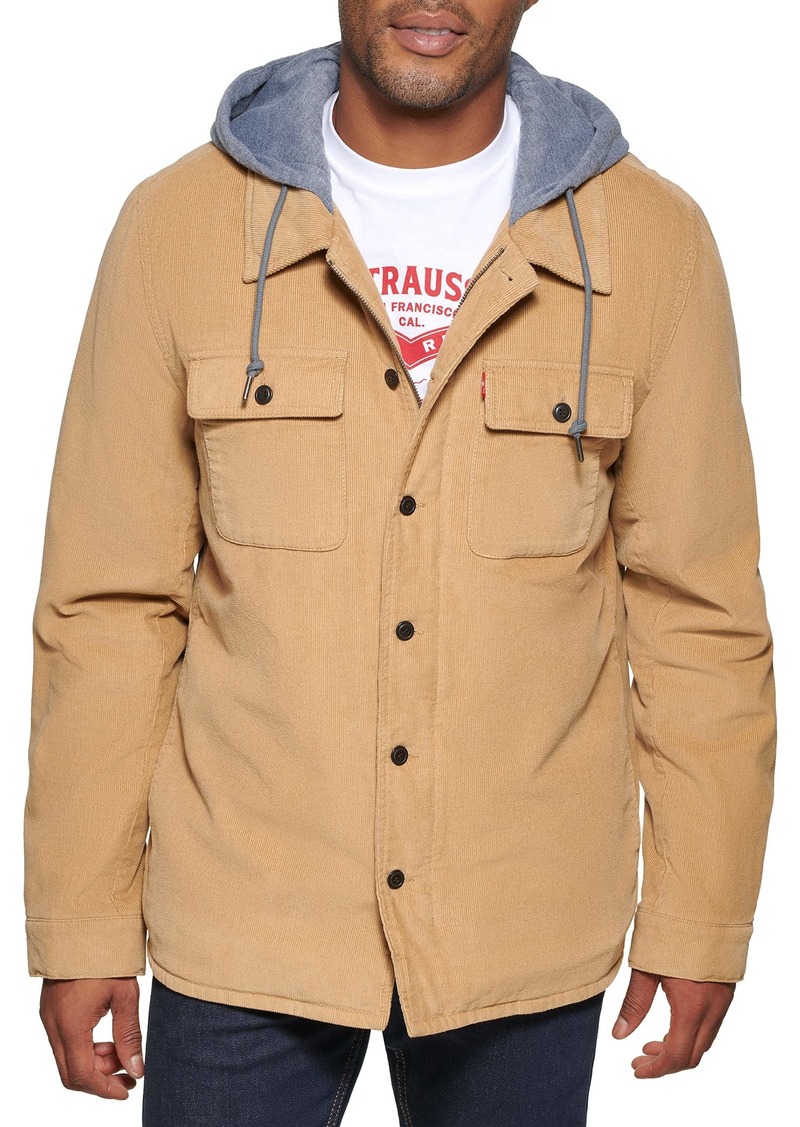 Levi's Men's Cotton Shirt Jacket with Soft Faux Fur Lining and Jersey Hood  Corduroy