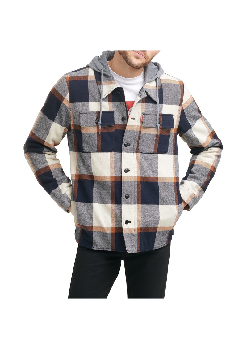 Levi's Men's Cotton Shirt Jacket with Soft Faux Fur Lining and Jersey Hood