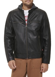 Levi's Men's Faux Leather Hooded Racer Jacket Black Modern Lamb