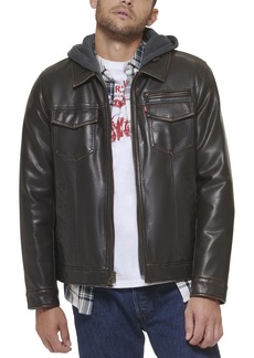 Levi's Men's Big & Tall Faux Leather Trucker Hoody with Sherpa Lining (Regular and Big Sizes)