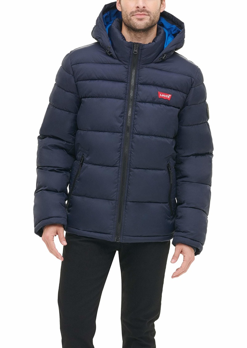 Levi's mens Mid-length Quilted Performance Hoody Puffer Jacket Down Alternative Coat   US