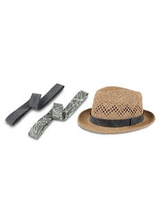 Levi's Men's Packable Open Weave Fedora Hat with Two Interchangeable Bands - Olive