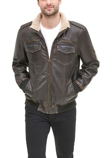 Levi's Men's Sherpa Lined Faux Leather Aviator Bomber - Dark Brown