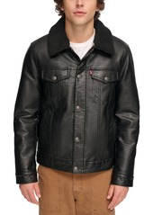 Levi's Men's Sherpa-Trim Faux-Leather Trucker Jacket - Black