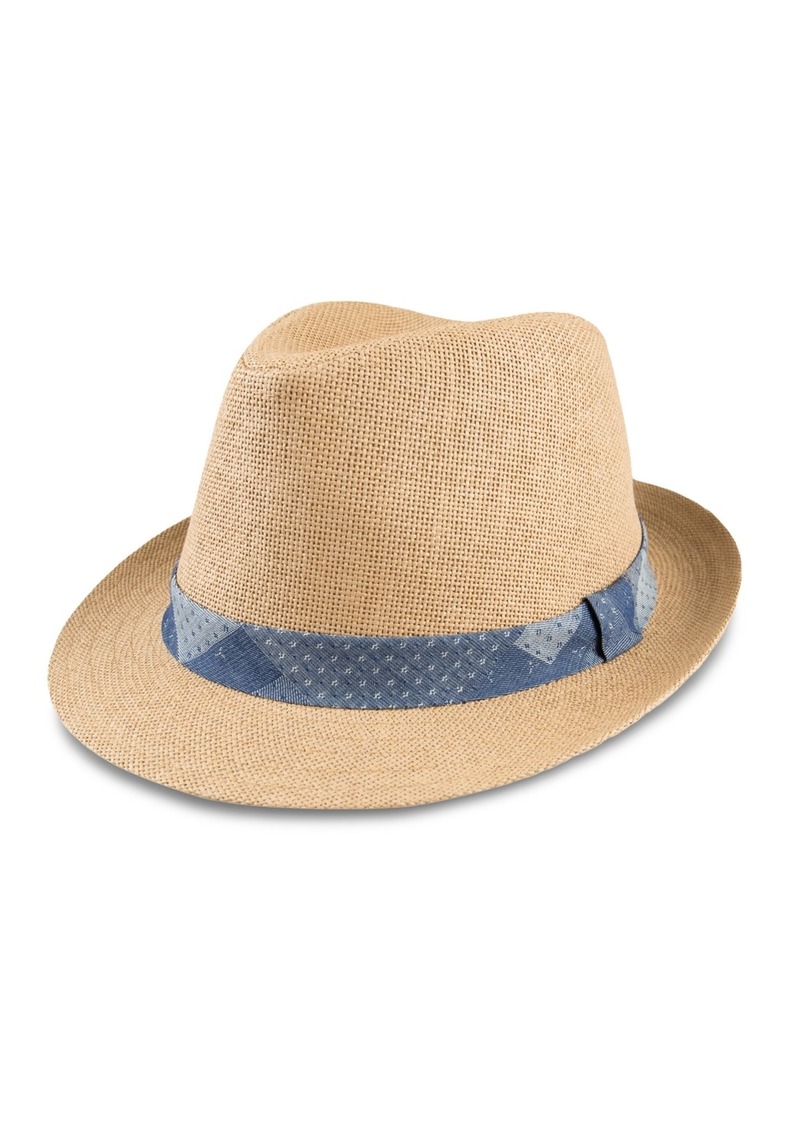 Levi's Men's Straw Fedora Hat with Denim Patchwork Band - Tan