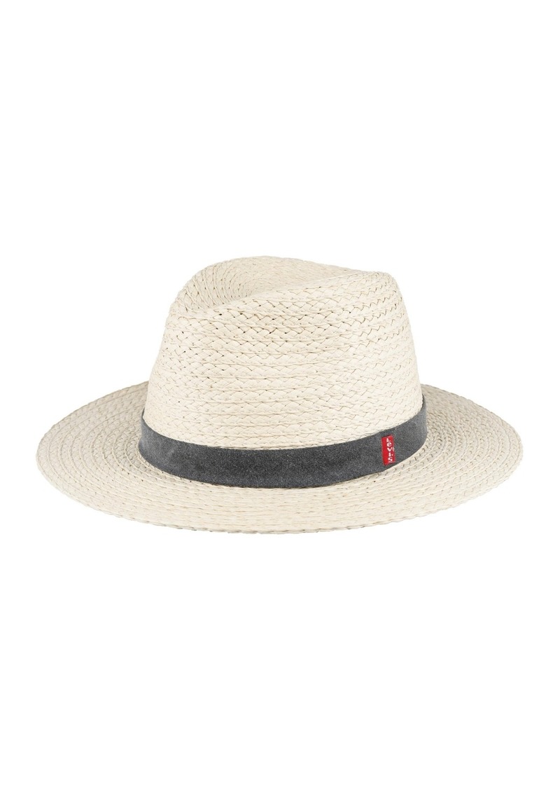 Levi's Men's Straw Panama Hat with Denim Washed Band - Natural, Black