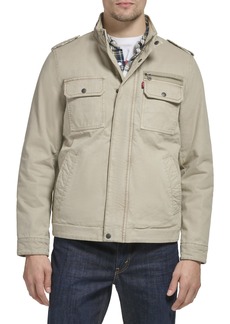 Levi's Men's Washed Cotton Military Jacket Stone Quilted Lining