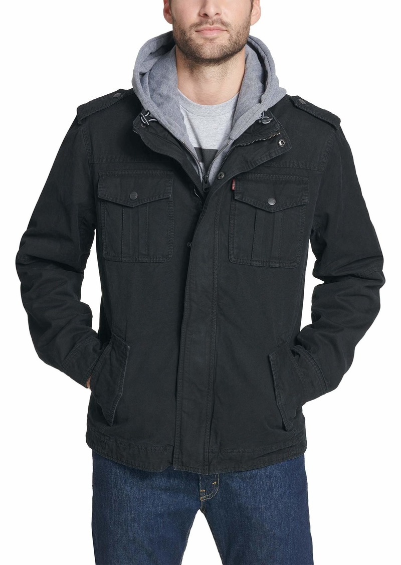 Levi's Men's Washed Cotton Hooded Military Jacket (Regular & Big & Tall Sizes)  XLT