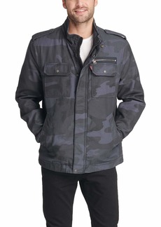 Levi's Men's Washed Cotton Two Pocket Military Jacket (Standard and Big & Tall) Navy Camouflage