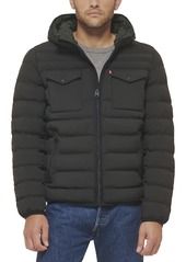 Levi's Mens Water Resistant Performance Stretch Hooded Jacket Puffer   US