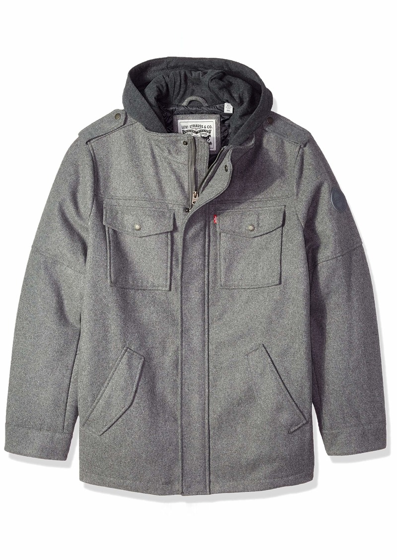 Levi's Men's Big and Tall Wool Blend Military Jacket with Hood light grey