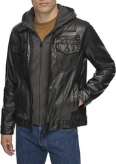 Levi's Men's Faux Leather Trucker Hoody with Sherpa Lining (Regular and Big and Tall Sizes) Black