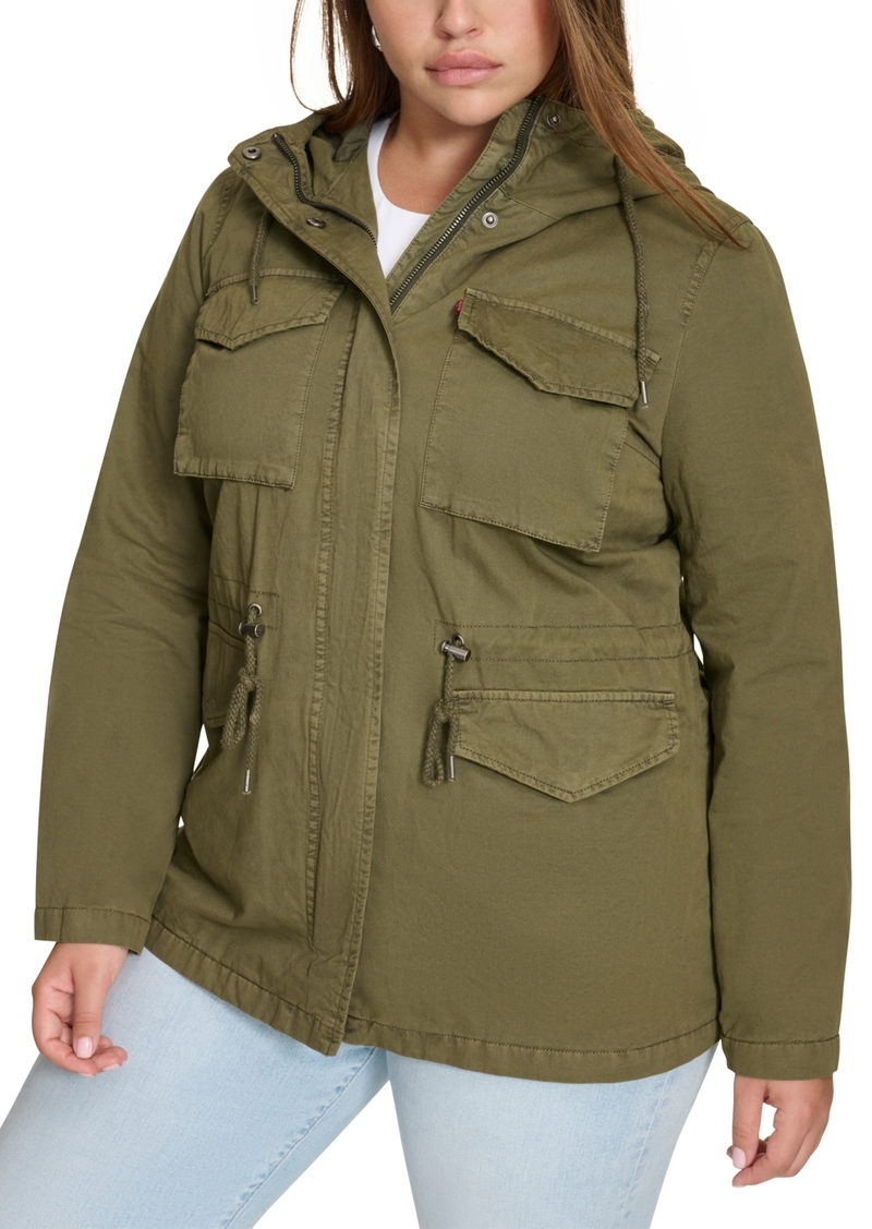 Levi's Plus Size Cotton Hooded Military Zip-Front Jacket - Olive