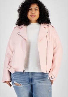 Levi's Plus Size Faux Leather Belted Motorcycle Jacket - Open Pink