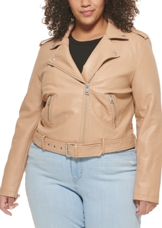 Levi's Plus Size Faux Leather Belted Motorcycle Jacket - Biscotti