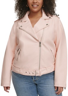 Levi's Plus Size Faux Leather Belted Motorcycle Jacket - Shell Pink