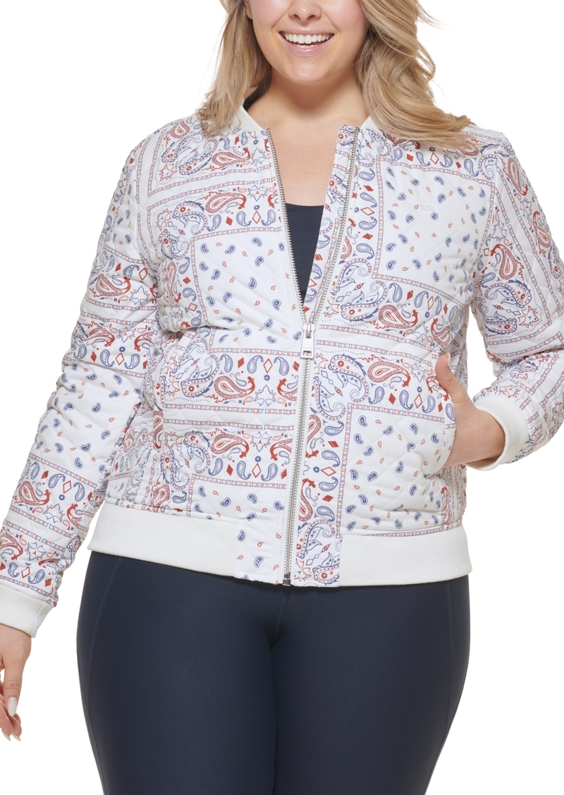 Levi's Plus Size Trendy Diamond Quilted Bomber Jacket - White Print