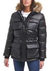 levi's Storm Water Resistant Faux Leather Parka with Removable Faux Fur Trim in Black at Nordstrom