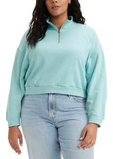Levi's Trendy Plus Size Cosmo 1/4-Zip Long-Sleeve Sweatshirt - Porecelain Blue