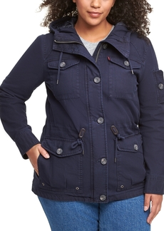 Levi's Trendy Plus Size Cotton Hood Utility Jacket - Navy