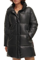 levi's Water Resistant Faux Leather Long Puffer Coat