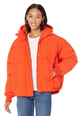 Levi's Women's Cinch Waist Puffer Jacket Orange with Hood