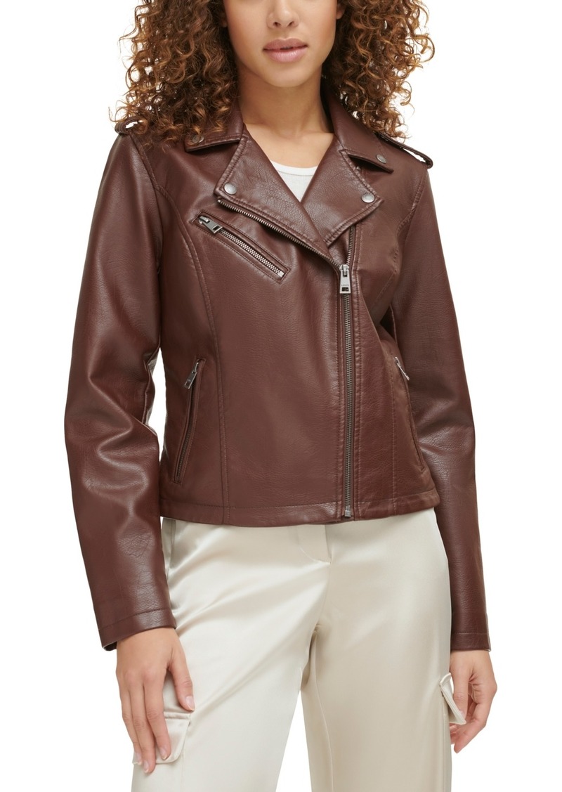 Levi's Women's Classic Faux Leather Asymmetrical Moto Jacket - Chocolate Brown