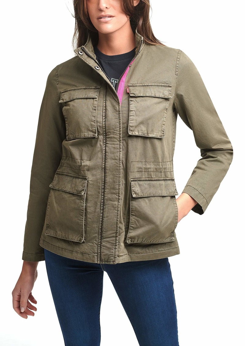 Levi's Women's Plus Size Cotton Four Pocket Military Jacket Olive/Pink