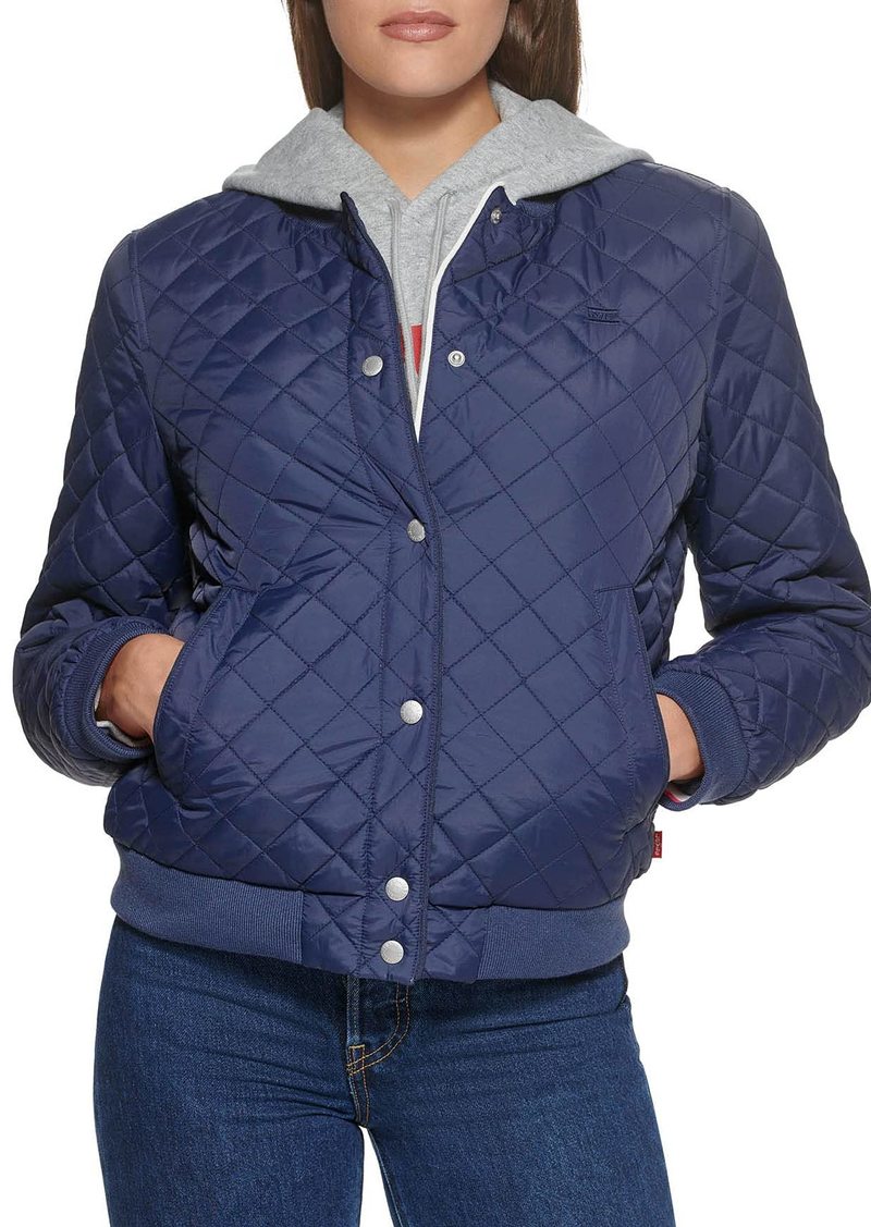 Levi's Women's Diamond Quilted Bomber Jacket Navy/Sherpa Lined