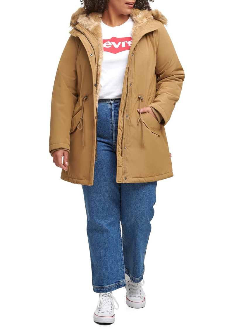 Levi's Women's Faux Fur Lined Hooded Parka Jacket (Standard and Plus Size) tan