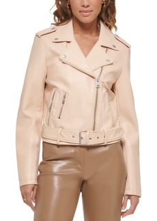 Levi's Women's Faux-Leather Belted Hem Moto Jacket - Frappe