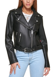 Levi's Women's Faux-Leather Belted Hem Moto Jacket - Black