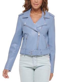 Levi's Women's Faux-Leather Belted Hem Moto Jacket - Country Blue