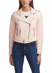 Levi's Women's Faux Leather Belted Motorcycle Jacket (Standard and Plus Sizes) Scallop Shell