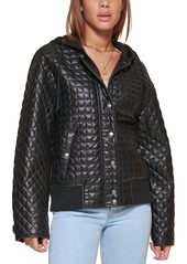 Levi's Women's Faux Leather Box Quilted Jacket with Jersey Hood