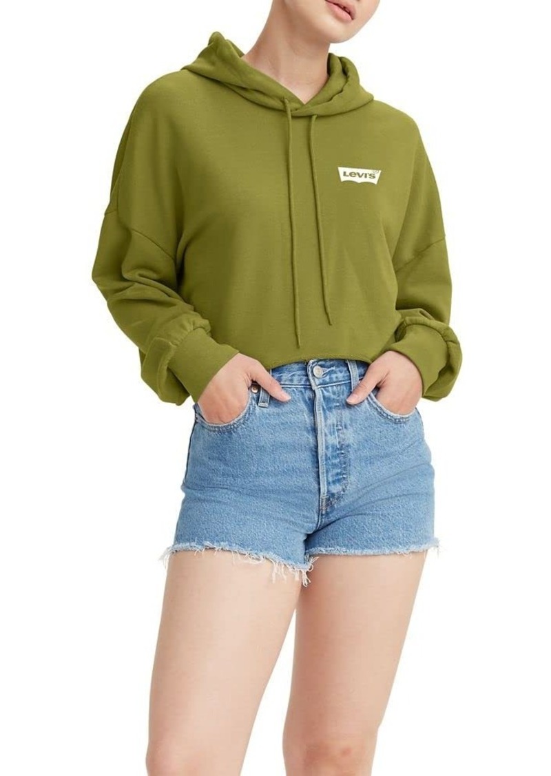 Levi's Women's Graphic Crop Prism Hoodie Butterfly Logo Split Pea-Green