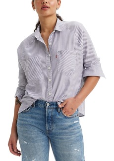Levi's Women's Harrison Long-Sleeve Cotton Raglan Shirt - Persephone Stripe Crown Blue