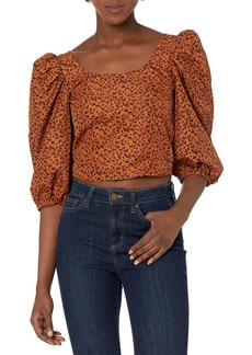 Levi's Women's Kaila Puff Sleeve Blouse (New) Scratchy Leopard Glazed Ginger-Multi-Color