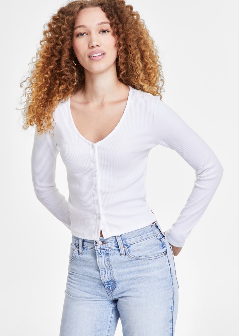 Levi's Women's Muse Ribbed Long-Sleeve Button-Up Top - White