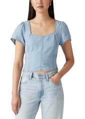 Levi's Women's Opehlia Denim Puff-Sleeve Corset Top - Turn Up Li