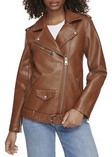 Levi's Women's Oversized Faux Leather Belted Motorcycle Jacket (Standard & Plus Sizes)