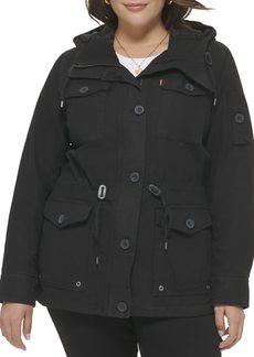 Levi's Women's Plus Cotton Four Pocket Hooded Field Jacket (Standard & Plus Sizes) Black