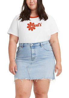 Levi's Women's Plus Size Cropped Jordie Tee Poster Logo Daisy Chest Hit White Enamel Orange Rib-Natural