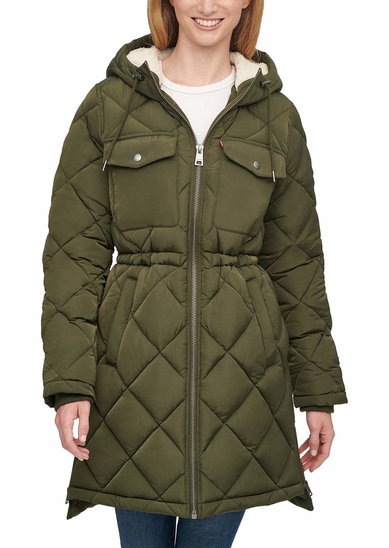Levi's Women's Soft Sherpa Lined Diamond Quilted Long Parka Jacket (Standard & Plus Sizes)