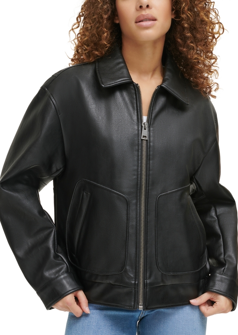 Levi's Women's Retro Faux-Leather Bomber Jacket - Black