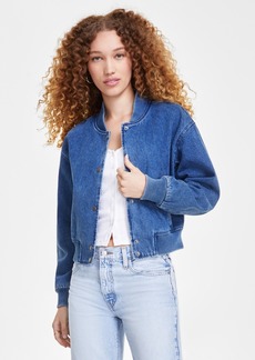 Levi's Women's Ribbed-Edge Cropped Denim Bomber Jacket - Denim