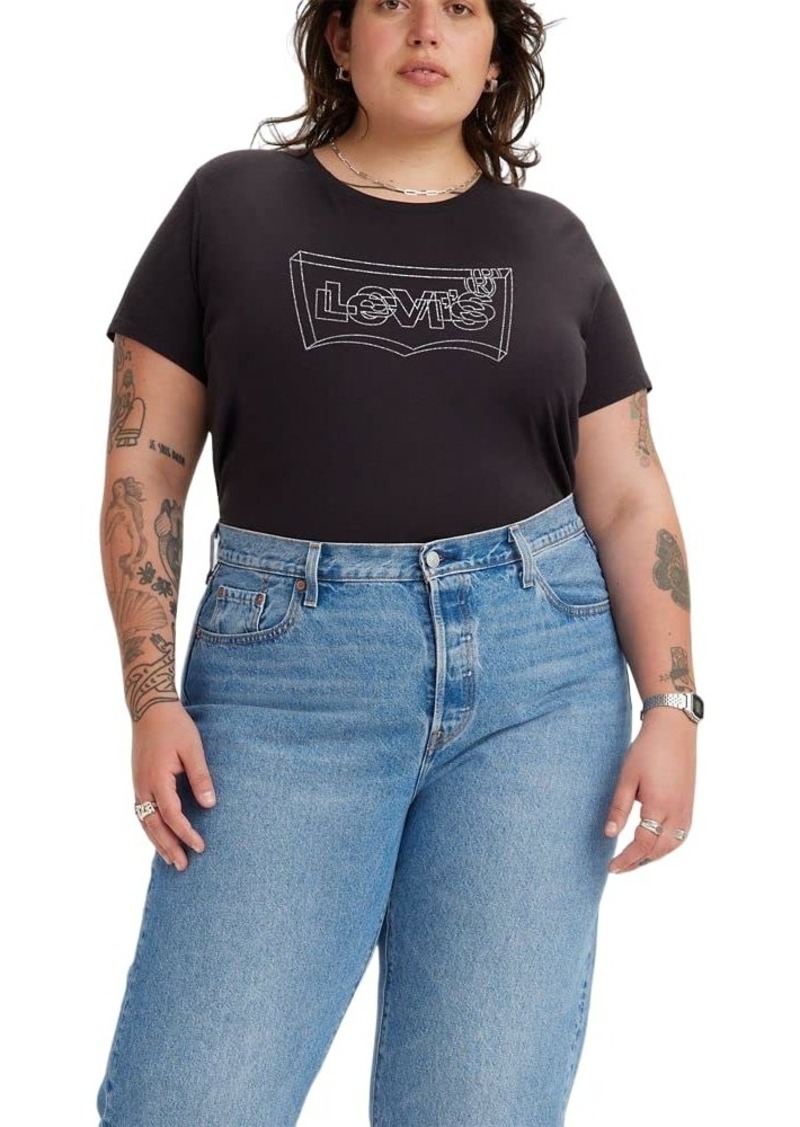 Levi's Women's Size Perfect Tee 2.0 Shirt (Also Available in Plus) (New) Batwing 3D Shine Caviar