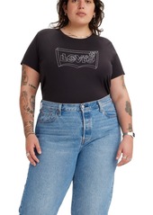 Levi's Women's Size Perfect Crewneck Tee Shirt (Also Available in Plus) (New) Batwing 3D Shine Caviar