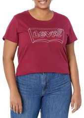 Levi's Women's Size Perfect Crewneck Tee Shirt (Also Available in Plus) (New) Batwing 3D Shine Beet Red