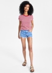 Levi's Levis Womens The Perfect Crewneck T Shirt 501 Button Fly Cotton High Rise Denim Shorts